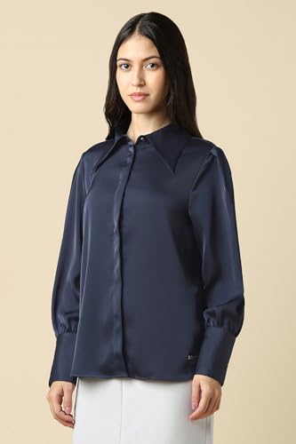 Women Navy Solid Long Sleeves Shirt