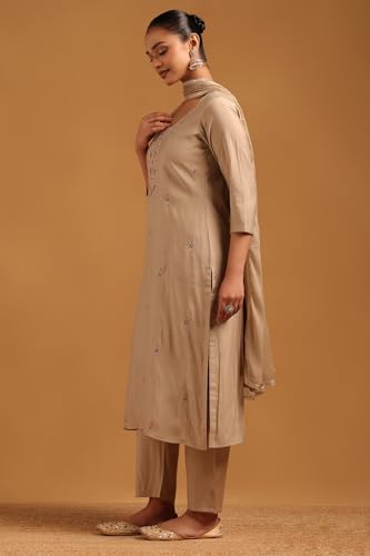 Soch Womens Beige Roman Silk Floral Salwar Suit With Stone Work