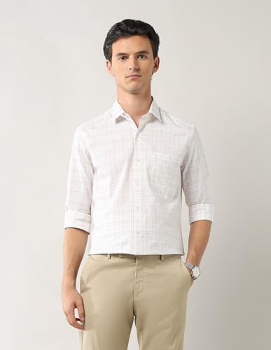 Arrow Men's Checkered Slim Fit Shirt (ARAEOSH2465_Off White