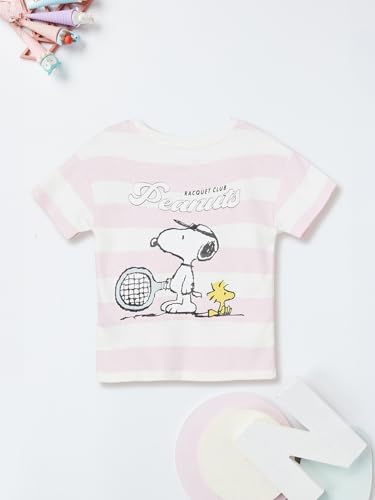 Max Girls Spoopy Print T-Shirt(Off White_6-8 Y)