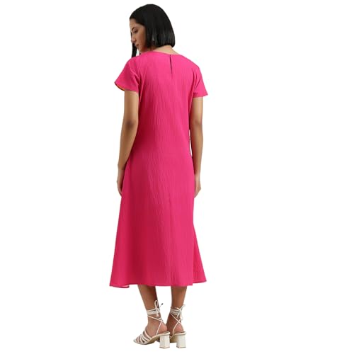 United Colors of Benetton Regular Fit Round Neck Floral Dress (Size : M) - 26P4WVNDR3X7I901 Pink