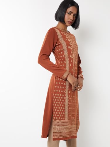 Max Women Embroidered Straight Winter Kurta (Orange_S)