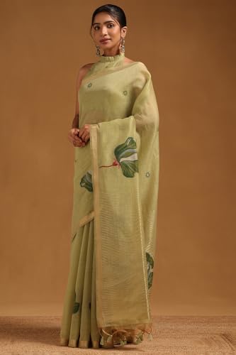 Soch Womens Light Green Chanderi Woven Design Saree
