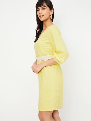 Max Women's Cotton Blend A-Line Midi Dress (AE17_Yellow