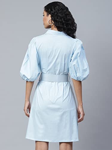 pluss Women Sea Green Solid Dress (LDR9345-SKYBLUE-S)