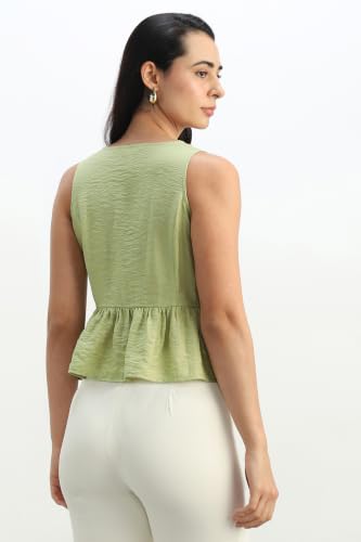 Women Green Embroidered Casual Top