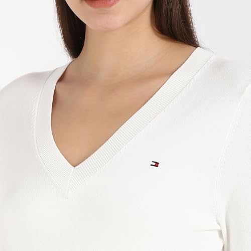 Tommy Hilfiger Women's Viscose V-Neck Sweater (S25HWSW015 White