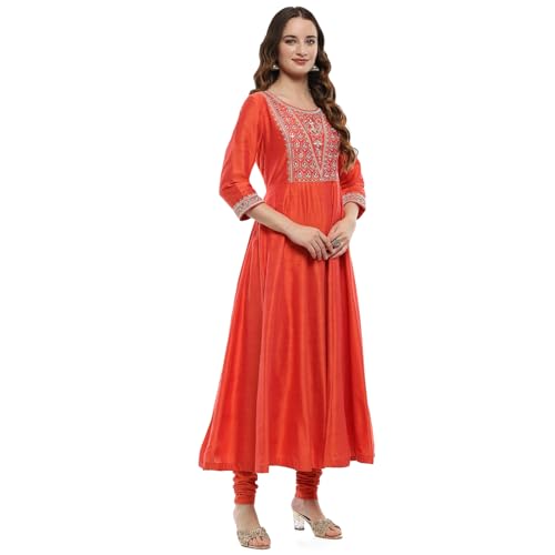 BIBA Women's Orange Polyester Blend Anarkali Suit Set (SKDTGLDWE9622AW24ORG