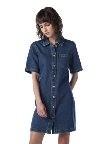 ONLY Women Solid Fit and Flare Blue Dress