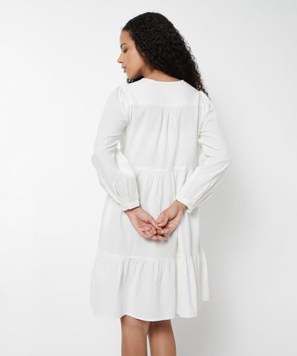 Max Women Embroidered Tiered Dress(White_XL)