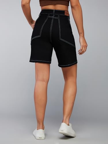 Dolce Crudo Women's Regular High Rise Above Knee Stretchable Denim Shorts (DOSS23DEN09-12-347-34, Raven Black, 34)