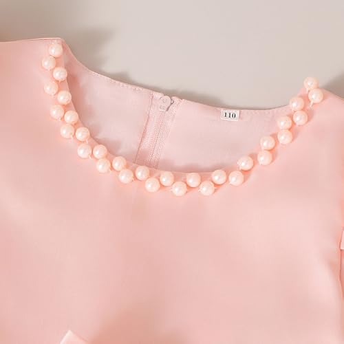 Hopscotch Girls Peach Short Sleeves Bow Applique Beaded Party Dress for Age (4-5 Years)