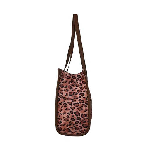 ENSAC Women’s Pink Leopard Print Tote Bag | Stylish Large Shoulder Handbag | Spacious Travel, Office & College Bag for Women and Girls