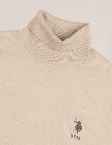 U.S. POLO ASSN. Men's Beige Solid Turtle Neck Long Sleeve Casual Acrylic Regular Fit Pullover Sweater USSWE2253Beige3XL