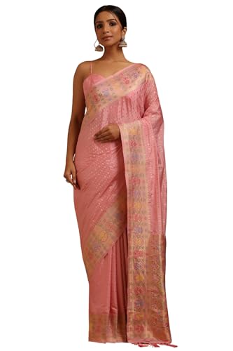 Soch Womens Pink Silk Blend Zari Woven Saree With Zari Woven