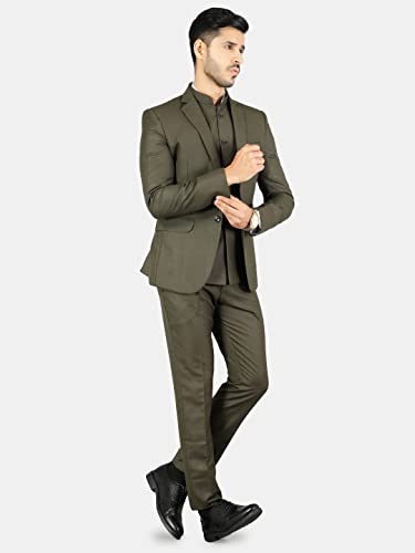 WINTAGE Mens Polyester Cotton Plain Green Three Piece Suit : 38/ S