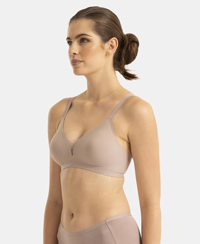Jockey 1844 Women's Wirefree Padded Soft Touch Microfiber Elastane Medium Coverage Bonded Tech T-Shirt Bra with Reinforced Side Support_Oyster_34B