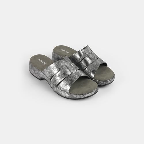 Mochi Women's Gun Metal Open Casual - Slides with Flat sole UK/7 EU/40(41-429)