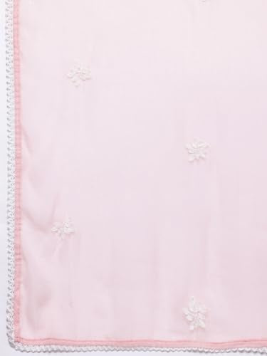 Varanga Women Peach Round Neck Chikankari Straight Kurta With Bottom And Dupatta