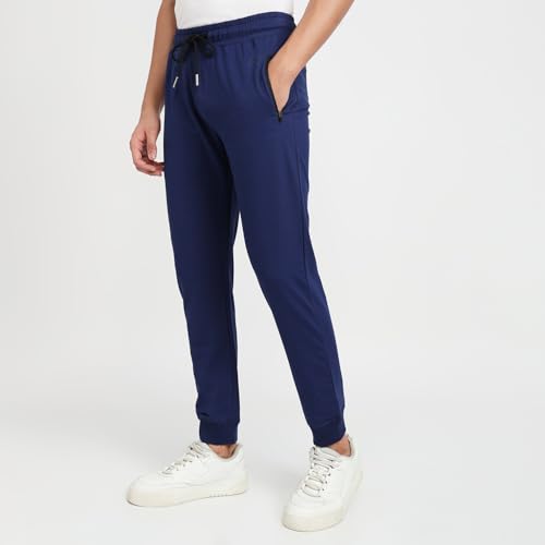 Park Avenue Men Slim Fit Solid Pattern Cotton Polyester Blend Flat Front Casual Jogger Pant