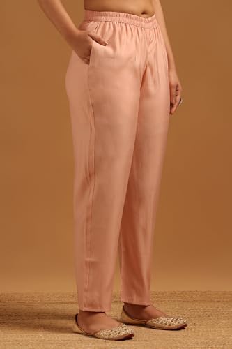 Soch Womens Peach Mul Chanderi Floral Salwar Suit With Hand Embroidery and Bead Details