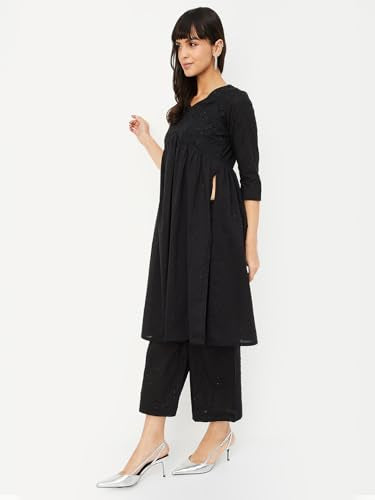 Max Women's Cotton Blend Kurta Set (COKO53001B_Black