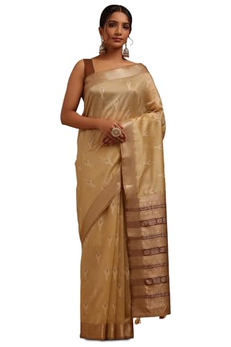Soch Womens Beige Tussar Woven Design Saree