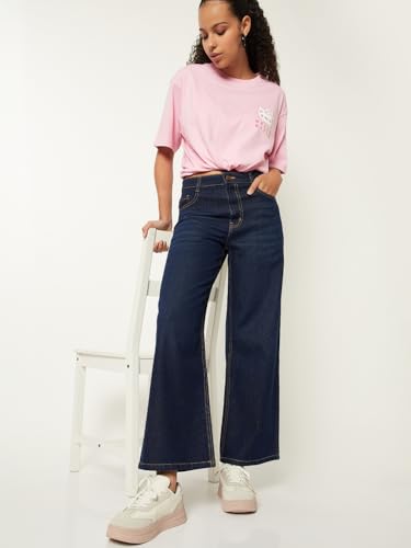 Max Women Whiskered Wide Leg Jeans (Blue_26)
