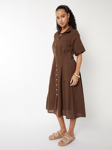 Max Women's Cotton A-Line Below The Knee Dress (LP510003_Brown