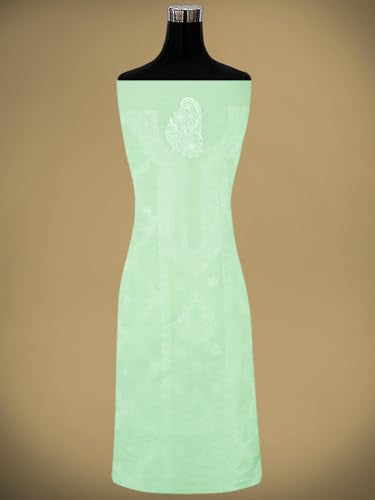 Ada Hand Embroidered Lucknowi Chikankari Unstitched Cotton Dress Material Suit Piece with Dupatta for Women 01A869347 Light Green