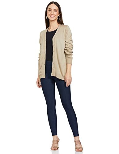 Amazon Brand - Symbol Women's Acrylic V-Neck Sweatshirt(SB-AW21SWT-1502_Sand_L_Sand_L)