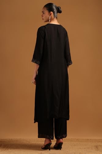 Soch Womens Black Dola Silk Embellished Kurta Set With Stone Work