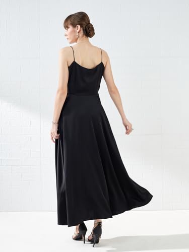 Latin Quarters Women's Black Strappy Sweetheart Neck Solid Party Maxi Dress_M