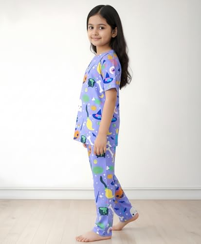 ANTHRILO Halloween Girls Short Sleeve Pyjama Set - Purple | 1-2 Years