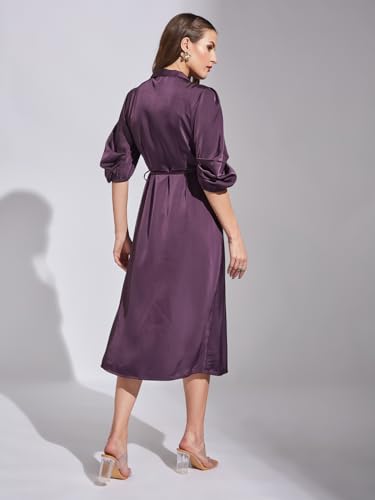 Latin Quarters Women Plum Elbow Solid Dress_M
