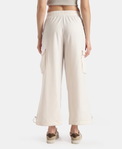 Jockey WZ30 Women Microfiber Fabric Oversized Cargo Utility Pants with Inner Drawstrings_Egret_XL