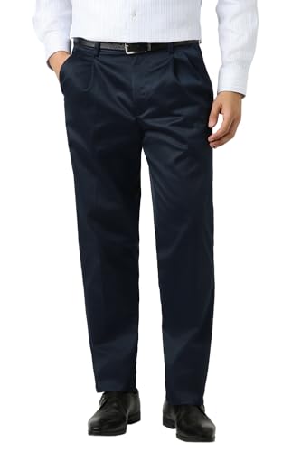 Men Navy Solid Smart Fit Trousers