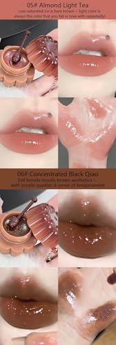 Cappuvini Jelly Pudding Solid Lip Gloss | Plumping Mirror Shine Lip Lacquer | Smooth Application Moisturizing Lip Butter | Trendy Shades Baby Pink Burgundy Mocha Peach Nude Coffee Brown | Pendant Wearable Mold Compact Mini Size | Gen Z Y2K Aesthetic Kawai