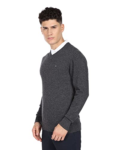 Arrow Men Dark Grey V-Neck Long Sleeve Heathered Sweater