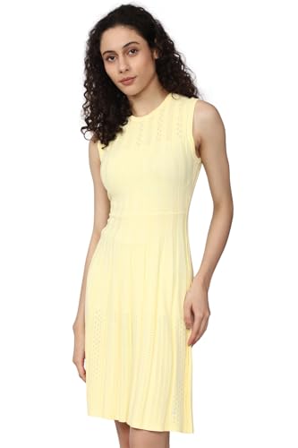 Van Heusen Women's Polyester Modern Above The Knee Dress (VWFDFRGFI46912_Yellow