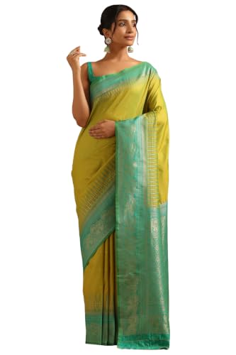 Soch Womens Light Green Silk Blend Ethnic Motifs Zari Woven Saree