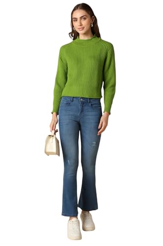 Allen Solly Women's Acrylic Crew Neck Sweater (AHSWCRGFA82737_Green