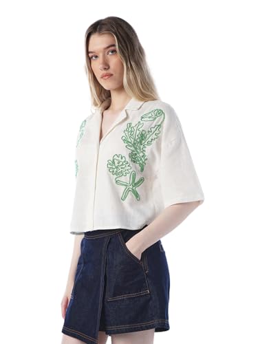 ONLY Women's Embroidered Regular Fit White Shirt