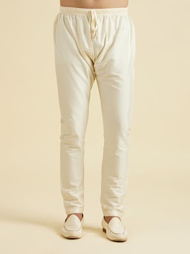 Manyavar Men's Floral Print & Stone Embellished Kurta Pyjama Set (Mustard,XL)