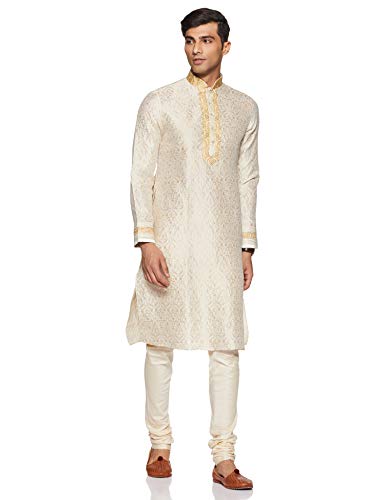 Manyavar Men's Cotton Kurta Pyjama (8903035346049_SDES171-302-S_Cream)