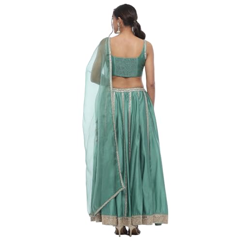 Biba Women's Chanderi Silk Lehenga Set (SKDHVYOCWR10609AW24SEGRN_Sea Green_34)