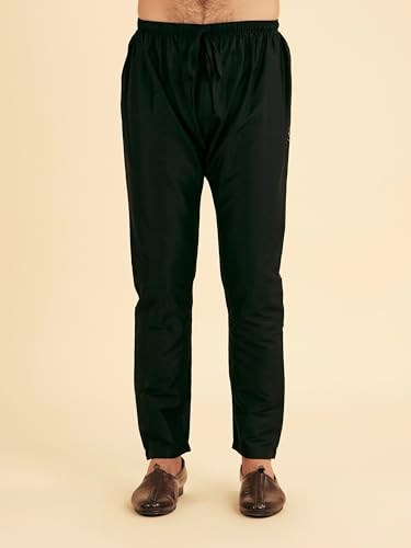Manyavar Men's Satin Solid Kurta Pyjama Set (Black,XXXL)