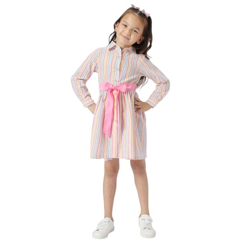 nauti nati Cotton Nautinati Girls' Round Neck Striped Casual Dress Knee-Length NN321-528_Multicolor