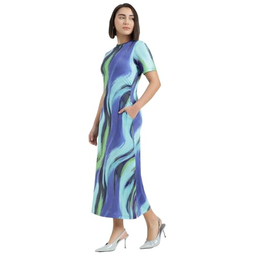 United Colors of Benetton Round Neck Swirl Print Dress (Size : XS) - 26P3099W3950I902 Multicolour