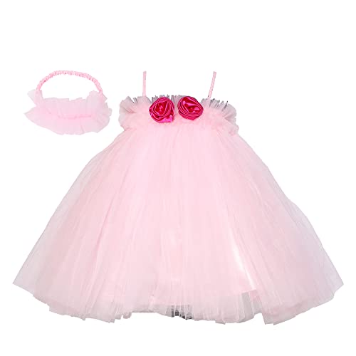 PINK WINGS Baby Girl Net tulle Knee Length Tutu Frock With Headband (6-12 MONTHS, BABY PINK)